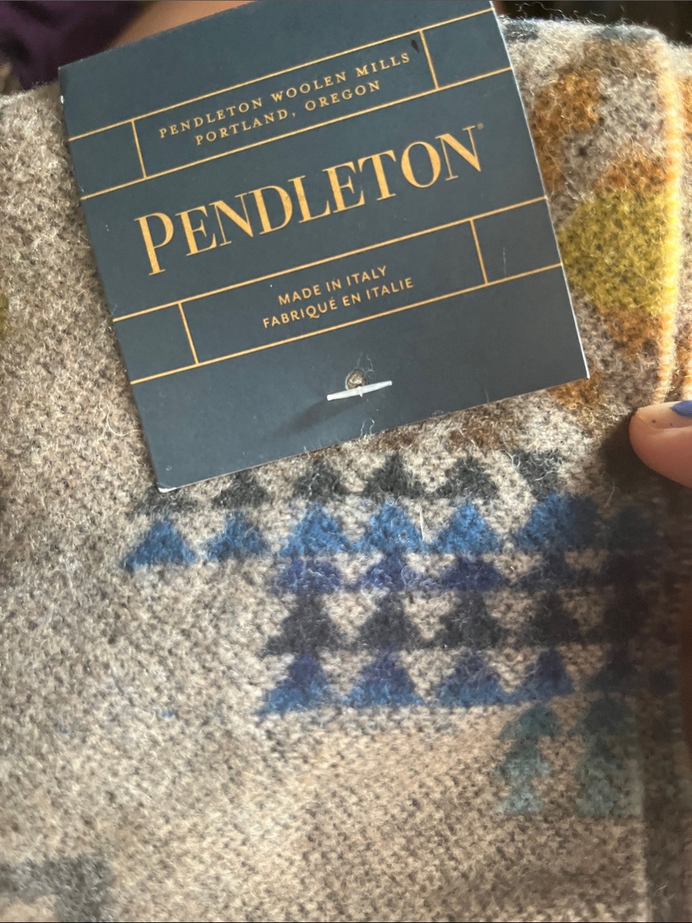 New! Pendleton Jacquard Wool Scarf Mission Trails Gray Blue Yellow - Picture 3 of 5